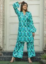 Cotton Teal Casual Wear Digital Printed Cord Set